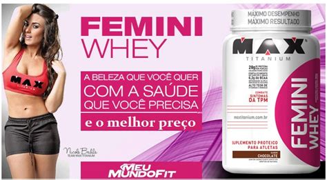 Kit Femini Whey G Coqueteleira Max Titanium Meu Mundo Fit