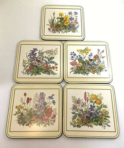 PIMPERNEL COASTERS MEADOW FLOWERS CORK BACK SET OF 5 MADE ENGLAND