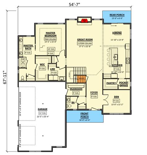 Bed Traditional House Plan With Two Story Great Room Sq Ft