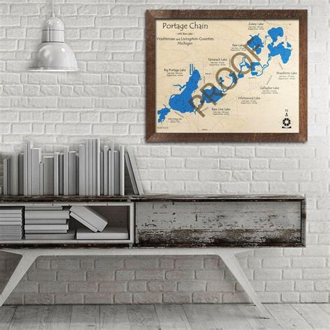 Portage Chain Mi 3d Wood Carved Map Custom Nautical Map Etsy