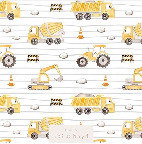 A Yellow And Black Construction Truck Pattern On A White Background