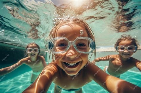 Premium Ai Image Bunch Of Happy Kids Swimming Underwater In A