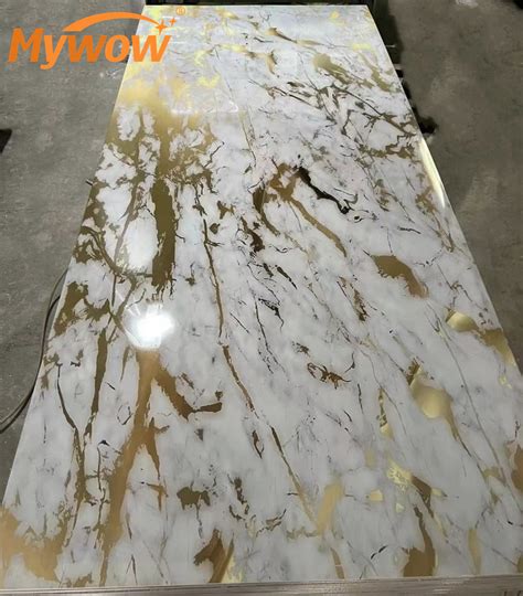 Golden Metallic High Glossy Pvc Wall Panel Uv Marble Sheet China Uv