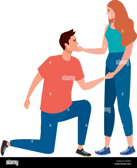 Young Lovers Couple With Man Kneeling Declaring Stock Vector Image