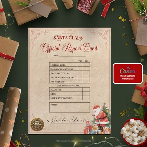 Santa Report Card Etsy