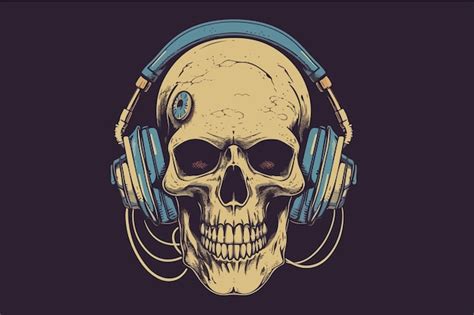 Premium Vector Skull With Headphones Vintage Vector