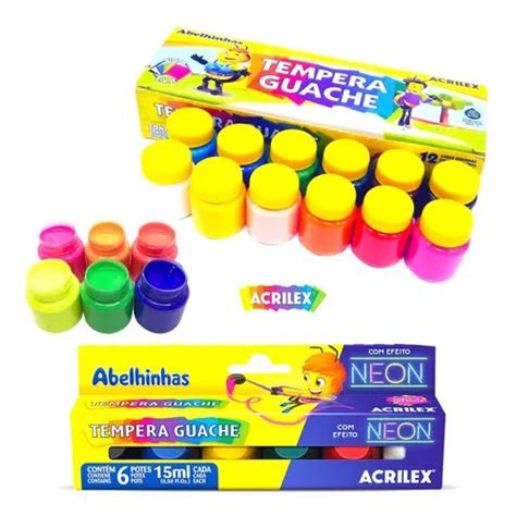 Kit Tinta Tempera Guache Acrilex Cores Ml Escolar Neon Mercadolivre