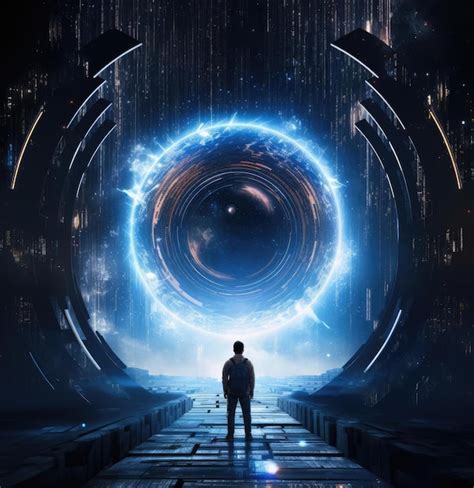 Premium Ai Image A Man Stands In Front Of A Large Portal