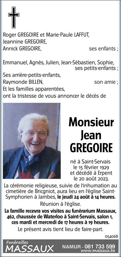 Jean Gregoire Avis N Crologique Lavenir Net