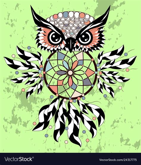 Dreamcatcher Owl Boho Style Cartoon Character Vector Image