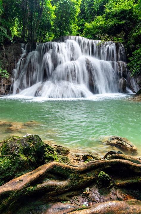 Beautiful Waterfall In Tropical Rainforest At Kanchanaburi Province