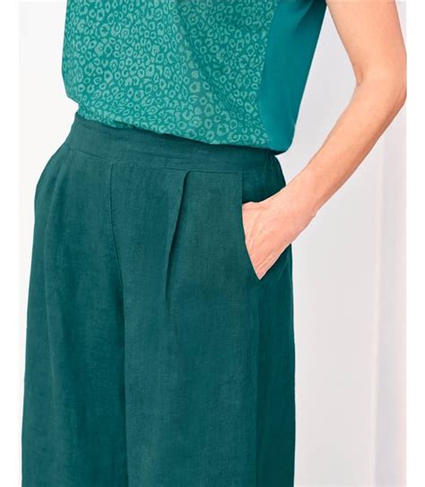 Dark Teal Linen Flat Front Culottes Woolovers Au