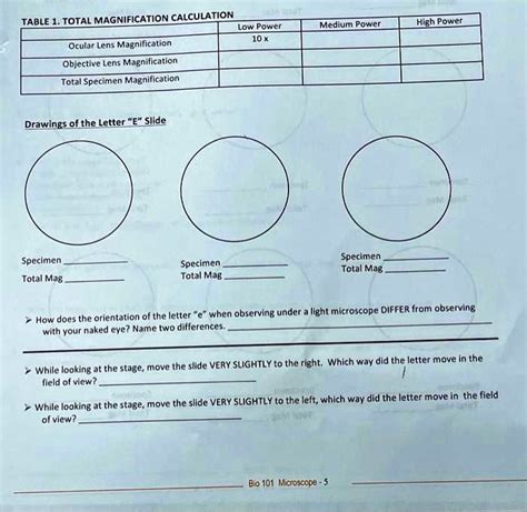 SOLVED Texts TABLE 1 TOTAL MAGNIFICATION CALCULATION Ocular Lens