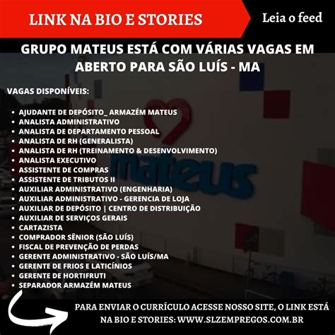 Grupo Mateus Est V Rias Vagas Em Aberto Para S O Lu S Ma Slz