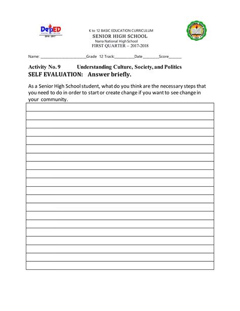 9understanding Culture Society And Politics Activity Sheets Pdf