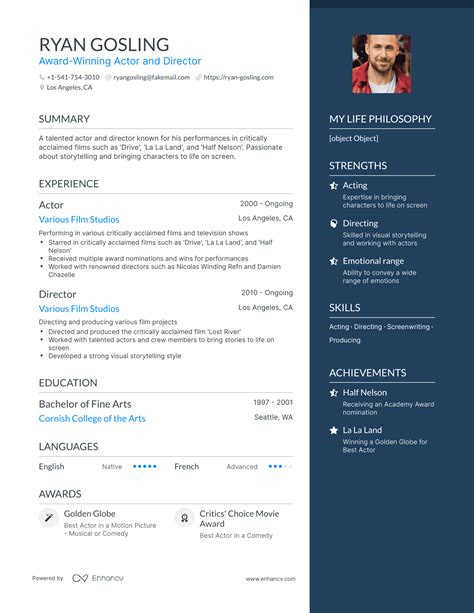 Ryan Goslings Resume Example Chatgpt Famous Resumes