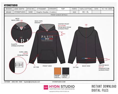 Complete Hoodie Tech Pack Template For Fashion Apparel English A4 Size