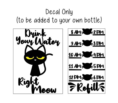 Water Bottle Decal Water Tracker Decal Cat Drink Your Water Etsy