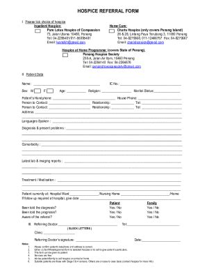 Fillable Online CHARIS HOSPICE REFERRAL FORM Fax Email Print PdfFiller