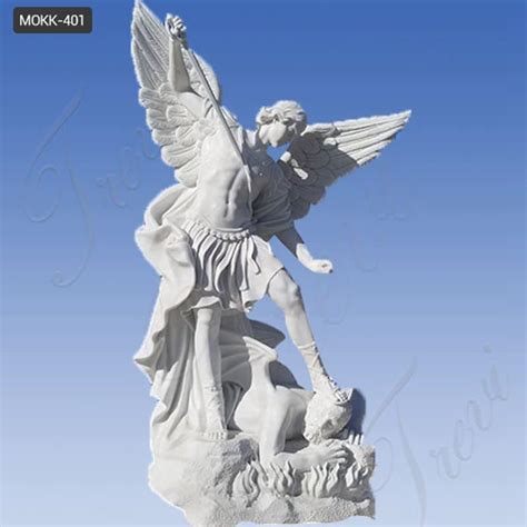 White Marble Catholic St Michael The Archangel Outdoor Statue MOKK 401