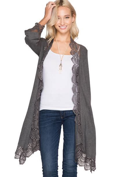 Cardigan With Lace Trim Hemline Lace Cardigan Lightweight Cardigan