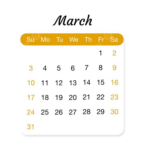 March Simple Yellow Calendar Vector March March