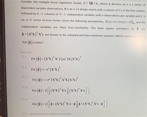 Solved Consider The Multiple Linear Regression Model Y Xb Chegg