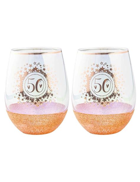 2pk Birthday 50th Glitter Stemless Wine Glass Rose Gold 600ml Drinking