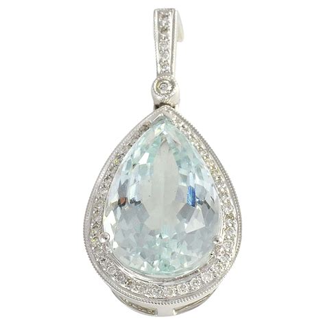 Huge Carat Blue Topaz Diamond Pendant Estate K Gold Large Oval