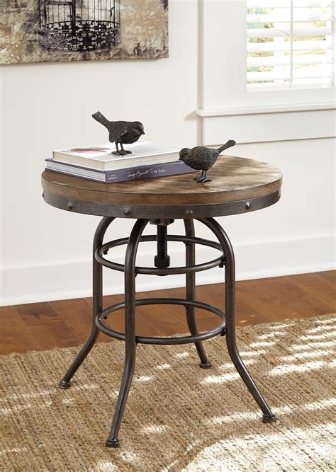 Signature Design by Ashley Vennilux T500-726 Industrial Style Round End Table with Adjustable ...