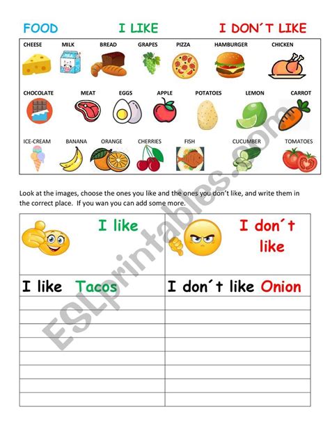 Food I Like Food I Don´t Like Esl Worksheet By Monicadahe