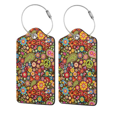 Disketp 2 Pcs Luggage Tag For Suitcase Hippie Peace Love Leather