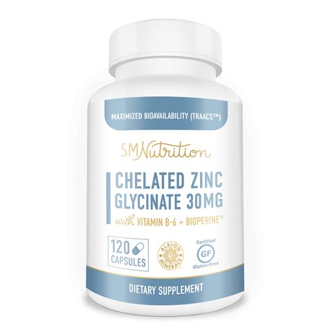 Zinc Glycinate Chelate 30 mg Supplement (120 Capsules) TRAACS Chelated Bisglycinate Zinc ...