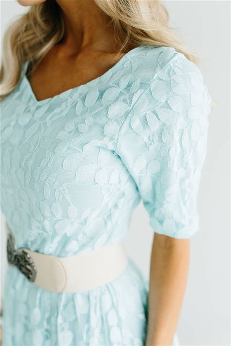 Light Blue Lace Modest Dress By Mikarose Trendy Modest Dresses