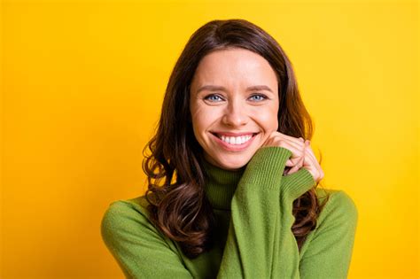 Portrait Of Young Happy Cheerful Good Mood Positive Woman Smiling Look