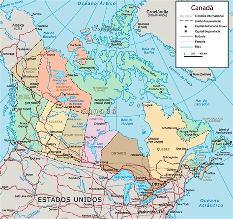 Estados Unidos y Canadá gran mapa político detallado Vector de stock