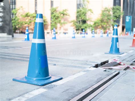 Blue Plastic Cone On Road To Be Traffic Sign Stock Photo Image Of