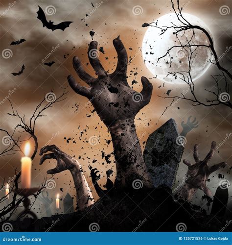 Scary Halloween Background with Zombie Hands. Stock Photo - Image of ...