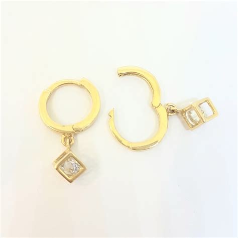 K Real Solid Gold Cube Dangle Drop Hoop Earrings For Women