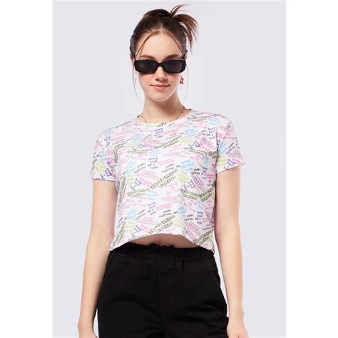 Jual Colorbox Graphic Short Sleeve Crop T Shirt Off White Shopee