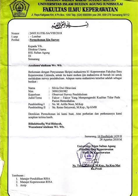 Lampiran Surat Permohonan Ijin Survei Ke Rsi Sultan Agung Semarang