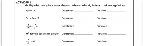 Solved Identifique Las Constantes Y Las Variables En Cada Una De Las Siguientes Expresiones