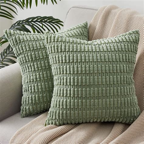 Topfinel Sage Green Cushion Covers 50cm X 50cmcorduroy Decorative