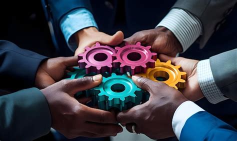 Premium Photo Business People Holding Gears And Teamwork Concept