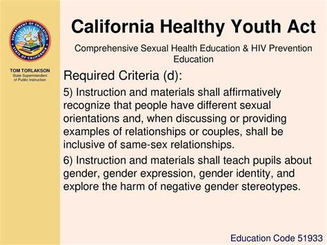 California Healthy Youth Act Comprehensive Sexual Health Education And Hiv Prevention Education