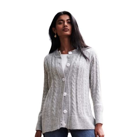 Womens Cross Stitch Cardigan Sweater In Silver Grey