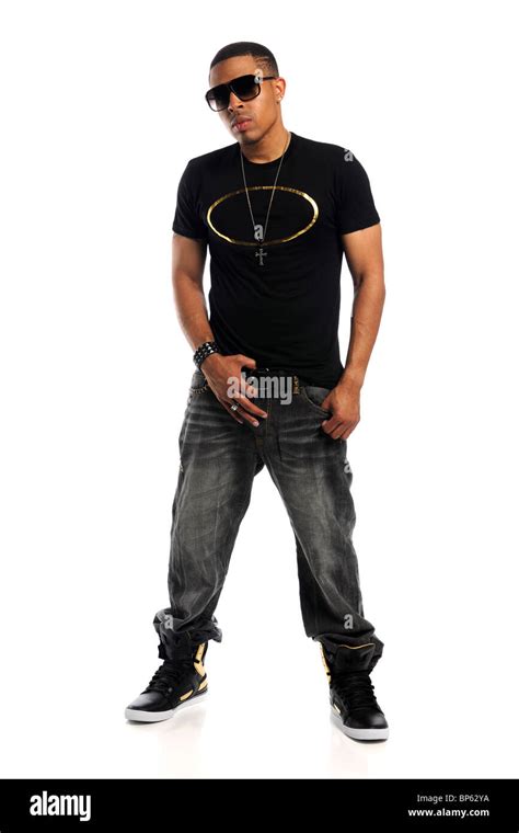 Portrait of young African American hip hop man standing isolated over ...