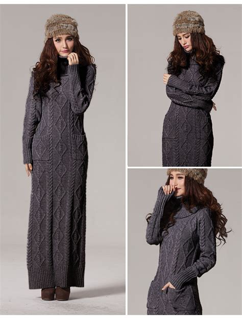 Autumn Winter Women S Vintage High Roll Neck Ribbed Cable Knit Panel