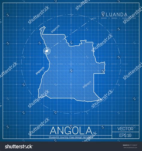 Angola Blueprint Map Template Capital City Stock Vector Royalty Free