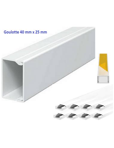 8 m Goulotte moulure électrique PVC 40 mm x 25 mm Blanc Autocollante